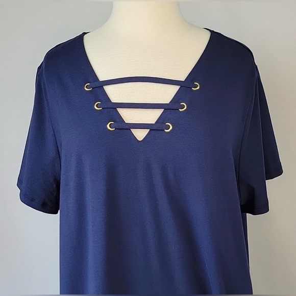 Womens Michael Kors Navy Blue Lace-Up T-Shirt Dress - Size 2X - Picture 2 of 9